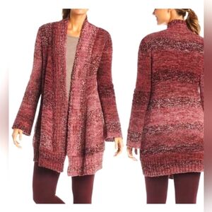 PRANA Rhonda Duster Open Cardigan Burgandy Marled Wool Blend Cozy Medium